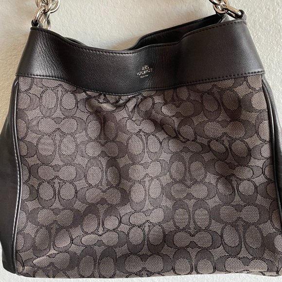 COACH logo shoulder bag "Lexy" style black/gray AUTHENTIC - Picture 1 of 8